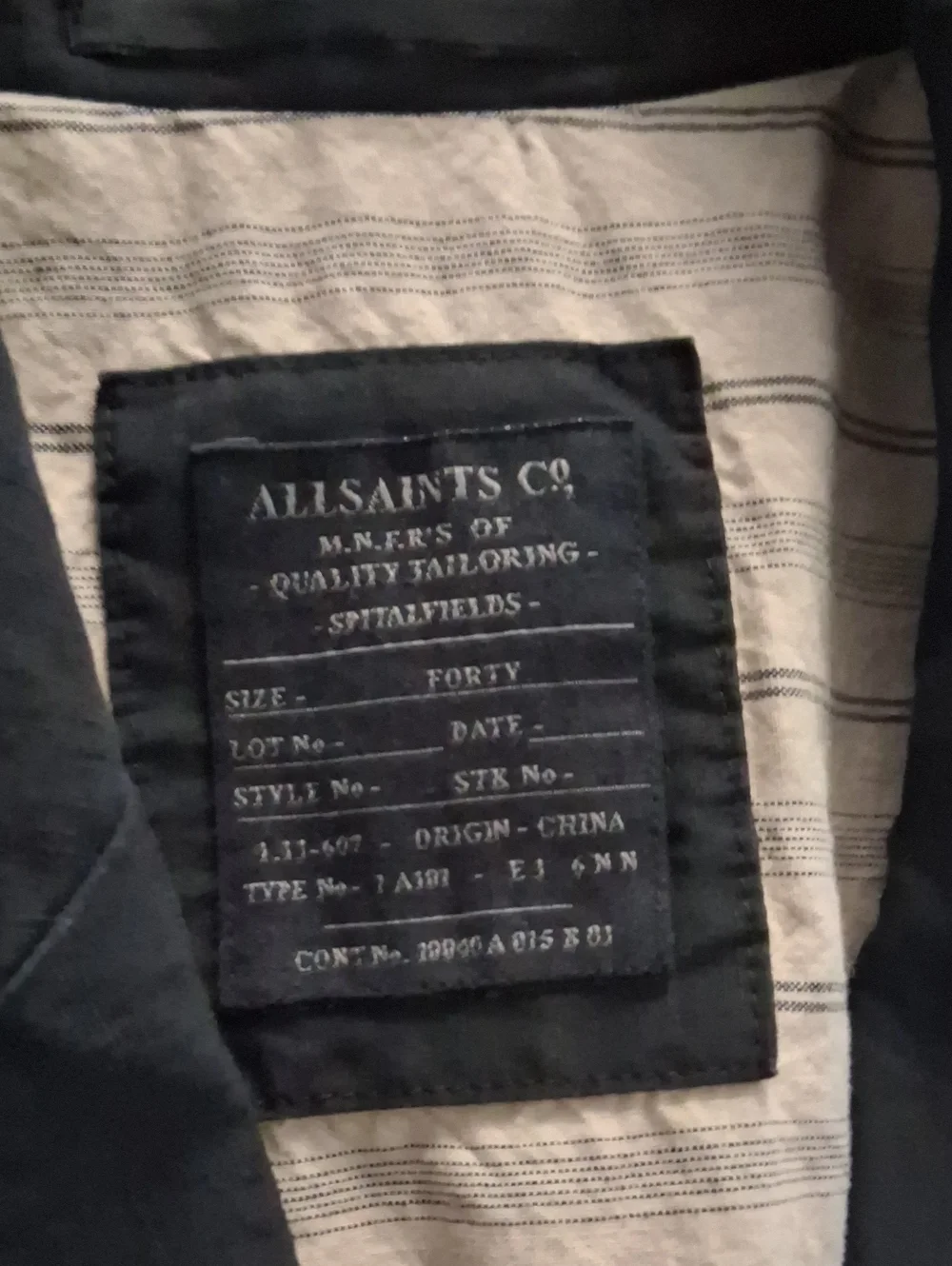 AllSaints Spitalfields Ballast Jacket Blazer Linen Blend Black Mens Size 40